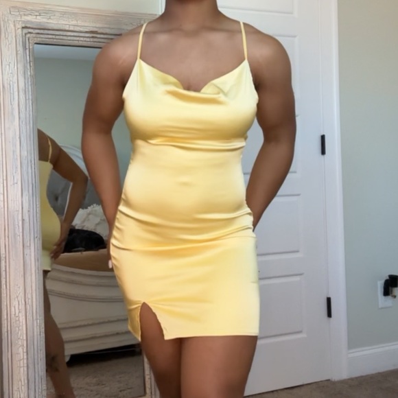 SHEIN Split Detail Satin Cami Cowl Neck Bodycon Mini Dress - Picture 11 of 12